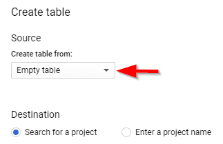 BigQuery Cluster - Create Empty Table